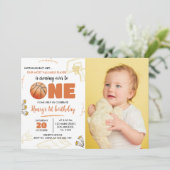 バスケットボール1st誕生日招待状スポーツパーティー サンキューカード (スタンド正面)