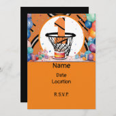 バスケットボール1st誕生日(ミニフープの番号) 招待状 (正面/裏面)