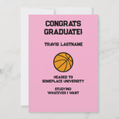 バスケットボール3フォトコラージピンク卒業 案内状 (裏面)