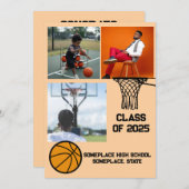 バスケットボール3フォトコラージピーチ卒業 案内状 (正面/裏面)