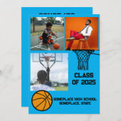 バスケットボール3フォトコラージライトブルー卒業 案内状 (正面/裏面)