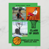 バスケットボール3フォトコラージンググリーン卒業 案内状 (正面/裏面)