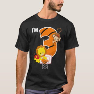 バスケットボール3回目の誕生日パーティーライオン猿動物園アニメーション Tシャツ
