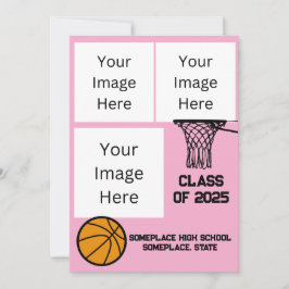 バスケットボール3枚の写真をピンクで卒業コラージュ 招待状