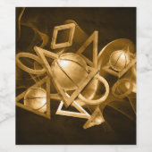 バスケットボール3D抽象芸術金ゴールド ワインラベル (シングルラベル)