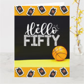 バスケットボール50番誕生日（単語Hello fifty） カード (黄色い花)