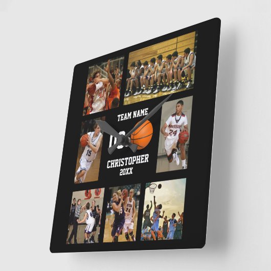 バスケットボール7フォトコラージュ スクエア壁時計 (傾斜)