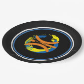 バスケットボール9"青/黄金/黒プレート ペーパープレート (アングル)