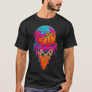 バスケットボール アイスクリーム ドリップ コーン ボーイズ ガールズ ユース Tシャツ