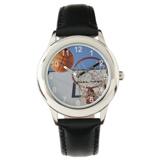 バスケットボール，キッズレザーウォッチでの得点 腕時計 (正面)