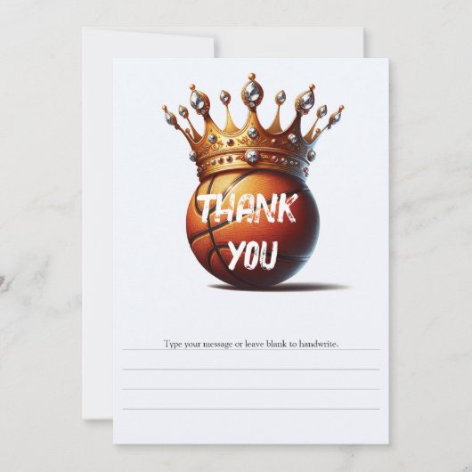 バスケットボール キング ゴールド クラウン 誕生日 サンキュー 招待状 (正面)