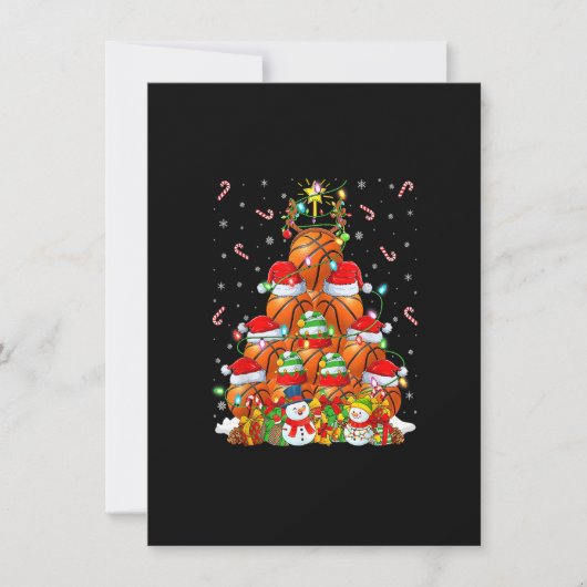 バスケットボール クリスマス ライティング ツリー サンタ バスケットボール クリスマスツリー 招待状 (正面)