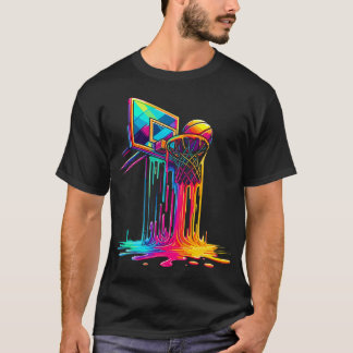 バスケットボール ゴール 色鮮やかなスプラッシュ バスケットボール Tシャツ