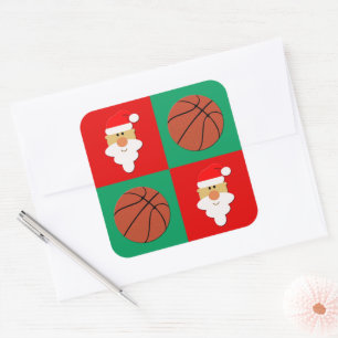バスケットボール&サンタクロースのクリスマスプレゼントのラッピング スクエアシール