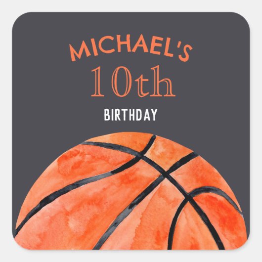 バスケットボール スポーツ男子 10歳の誕生日パーティー スクエアシール (正面)
