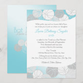 バスケットボール スポーツ バット ミッツヴァー ブルーとシルバー 招待状 (正面/裏面)