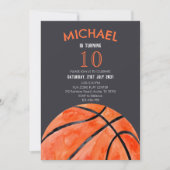 バスケットボール スポーツ ボーイ 10歳 誕生日パーティー 招待状 (正面)