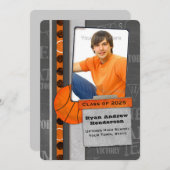 バスケットボール、スポーツ、写真の卒業 案内状 (正面/裏面)