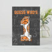 バスケットボール·チャルクボード第1誕生日パーティー 招待状 (スタンド正面)