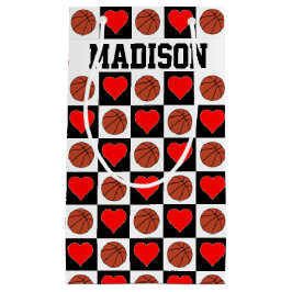 バスケットボール&ハートカスタムプレイヤー名ガールズ スモールペーパーバッグ