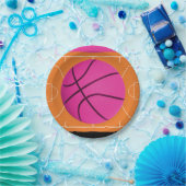 バスケットボール バースデーパーティー ブラック ピンク & オレンジ ペーパープレート (パーティー)