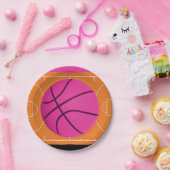 バスケットボール バースデーパーティー ブラック ピンク & オレンジ ペーパープレート (パーティー)