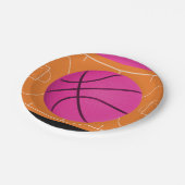 バスケットボール バースデーパーティー ブラック ピンク & オレンジ ペーパープレート (アングル)