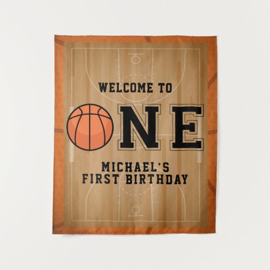 バスケットボール ファースト バースデー 背景 タペストリー (正面)