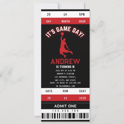 バスケットボール フープ ドリーム 誕生日チケット 招待状 (正面)