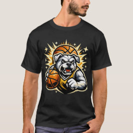 バスケットボール・ブルドッグマスコットロゴ - クリーム&ゴールド Tシャツ