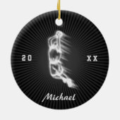 バスケットボール・プレーヤー・幽霊・シルエット名年日付 セラミックオーナメント (裏面)