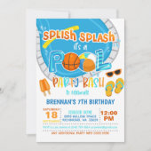 バスケットボール プールパーティ 招待状 - 男の子 - 白 (正面)