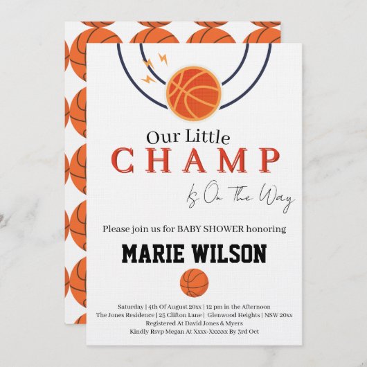 バスケットボール ベイビーシャワー スポーツ ガール ボーイ 景品 招待状 (正面/裏面)