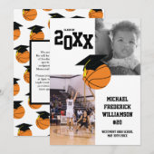 バスケットボール 卒業 スポーツ モノクロ 招待状 (正面/裏面)