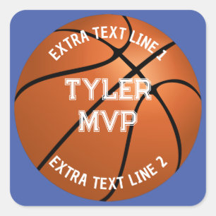 バスケットボール、子の名前、MVP/番号、2つの文字ライン スクエアシール
