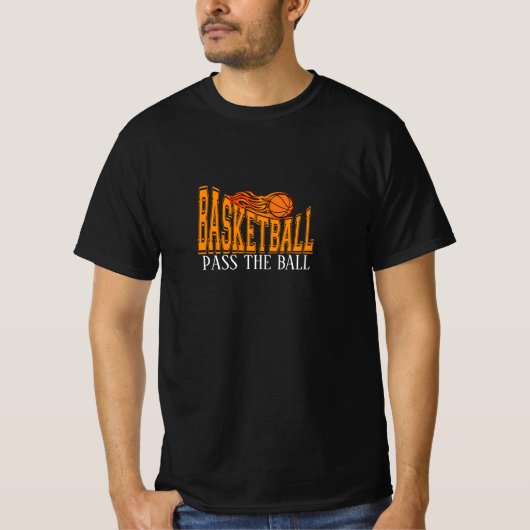 バスケットボール - 炎のボール・タイポグラフィ Tシャツ (正面)