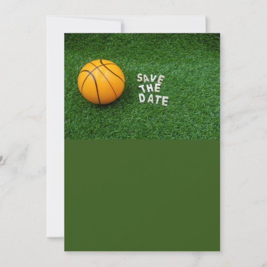 バスケットボール 緑のバスケットボールでSave the date 招待状 (正面)