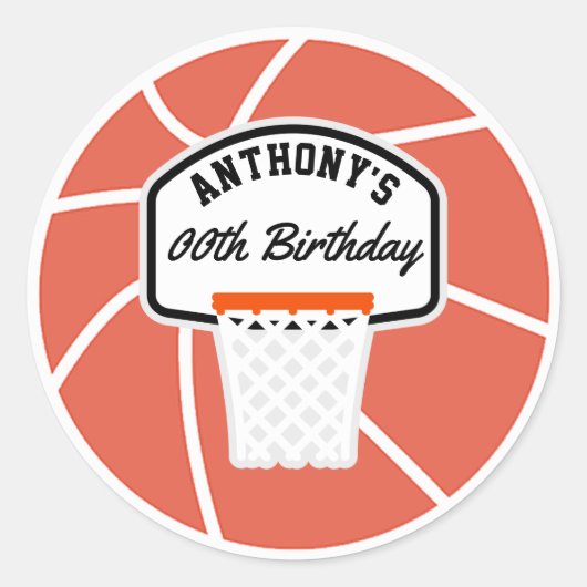 バスケットボール 誕生日パーティー 名前入り ラウンドシール (正面)