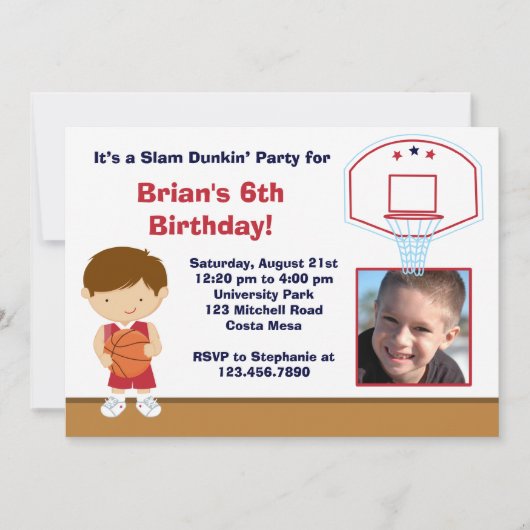 バスケットボール 誕生日パーティー 招待状 (正面)