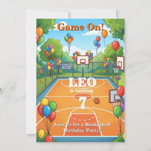 バスケットボール 誕生日 招待状 男の子 | ゲームオン！ (正面)