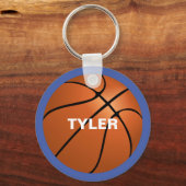 バスケットボール、青の白の名前 キーホルダー (正面)