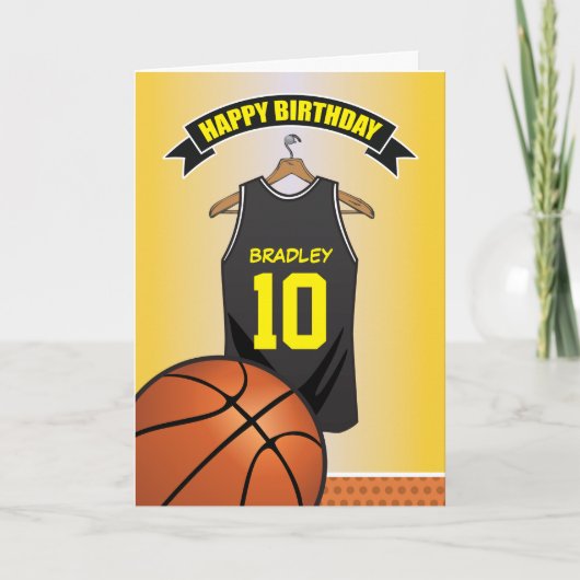 バスケットボール 黒 黄色 ユニフォーム 誕生日 カード (正面)
