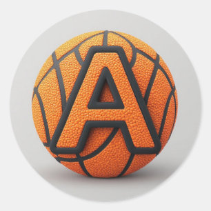🏀 バスケットボール A 文字 オレンジ テクスチャー 学校スポーツ ラウンドシール