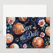 バスケットボール Save the date：コートでのバスケットボール 招待状 (正面/裏面)