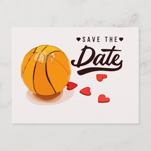 バスケットボール Save the Date 結婚式 インビテーションポストカード (正面)