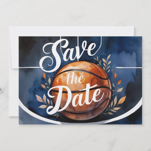 バスケットボール Save the date with バスケットボールコート 招待状 (正面)
