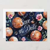 バスケットボール Save the date with バスケットボールコート 招待状 (正面/裏面)