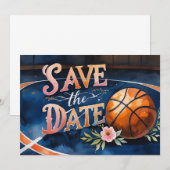 バスケットボール Save the date with バスケットボール on コート 招待状 (正面/裏面)