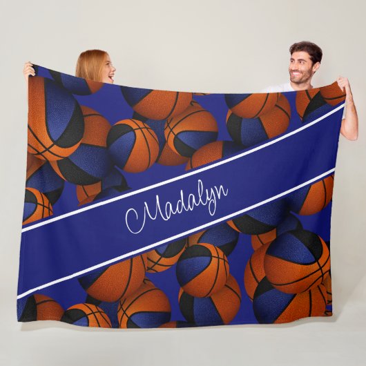 バスケットボールpttrnブルーブラックチーム彼女の名前の色 フリースブランケット (インサイチュ)