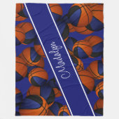 バスケットボールpttrnブルーブラックチーム彼女の名前の色 フリースブランケット (正面)